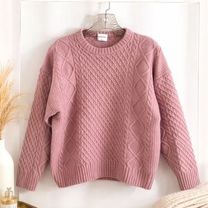 Sunday Best Mauve Cable Knit Sweater Women’s Medium Chunky Textured Pullover
